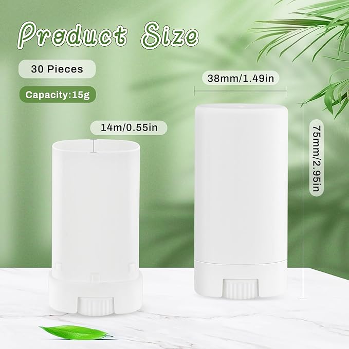 30 Pieces 15g/0.5oz White Oval Plastic Lip Balm Tubes,Empty Deodorant Bottles,Twist-Up Chap Stick Storage Containers for DIY Homemade Sunscreen Bar,Moisturizing Stick,Crayon-VivaGrace Women