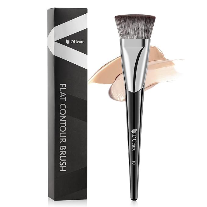 DUcare Foundation Brush Contour Bronzer Self Tanner Makeup Brushes for Liquid Makeup Flat Top Professional Buffing Blending Mineral Powder Face Brush, Black-VivaGrace Women