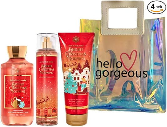 Bath & Body Works - 3 Piece Bundle - Spray - Body Cream - Shower Gel - Full Size and Gift Bag HELLO GORGEOUS (Bright Christmas Morning)-VivaGrace Women