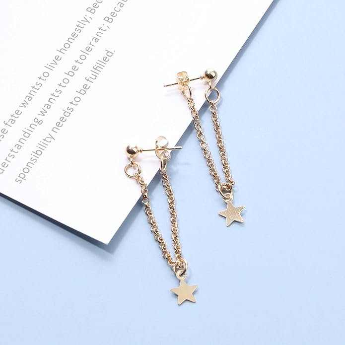 Boho Star Chain Earrings Gold Star Drop Dangle Earrings Drop Chain Star Studs Earrings Personlized Ear Threaders Earrings Jewelry for Women-VivaGrace Women