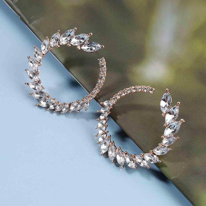 Vintage Rhinestone Hoop Earrings Gold Round Circle Studs Earrings Bright Crystal Earrings Bling Wedding Earrings Jewelry for Women and Girls-VivaGrace Women
