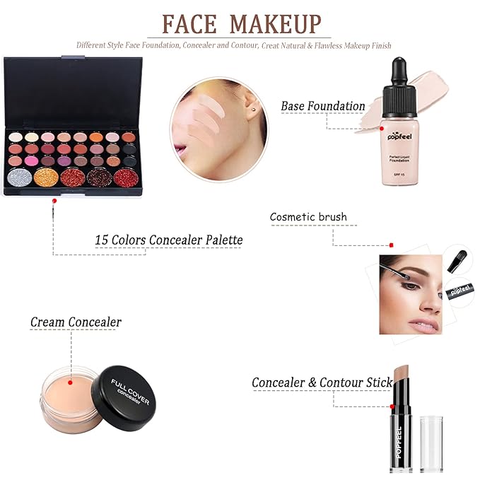 Makeup Kit for Women Full Kit, 26PCS Multi-Purpose Makeup Kit All-in-One Makeup Gift Set Makeup Essential Starter Kit, Compact and Lightweight Design for Girls, Women-VivaGrace Women