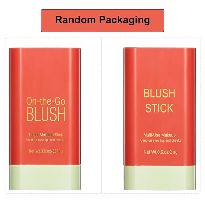 Multi-Use Makeup Blush Stick,Beauty Solid Moisturizer Stick,Waterproof Natural Nude Makeup,Tinted Solid Moisturizer Stick for Eyes Lips Cheek(3#coral orange)-VivaGrace Women