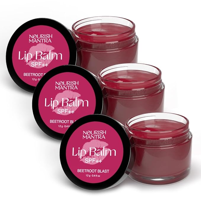 Nourish Mantra Beetroot Blast Lip Balm with SPF | Made with Olive oil, Shea Butter, Vitamin E and Avocado Oil | For Dry, Chapped & Dark Lips | Best for Both Women and Men | 12g (Pack of 3, Beetroot)-VivaGrace Women