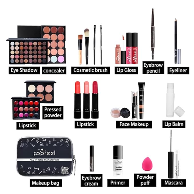 All In One Makeup Kit for Women Full Gift Surprise Makeup Set Includes Makeup Brush Set Eyeshadow Palette, Lip Gloss Set, Liquid Lipstick, Makeup Sponge, Foundation, Concealer, Eyebrow Pencil, Blush-VivaGrace Women