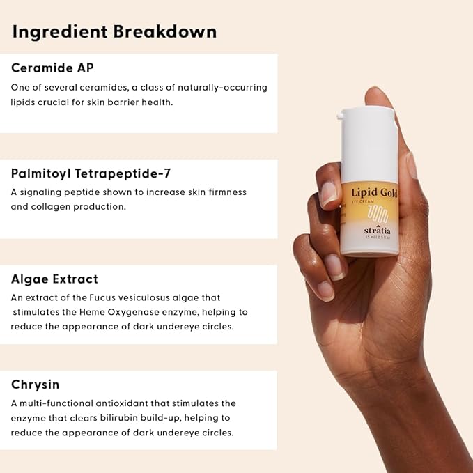 Stratia Lipid Gold Eye Cream Moisturizer & Anti-Aging Skin Care for Dark Circles, Fine Lines, Wrinkles, & Under Eye Brightener, 0.5 fl. oz-VivaGrace Women