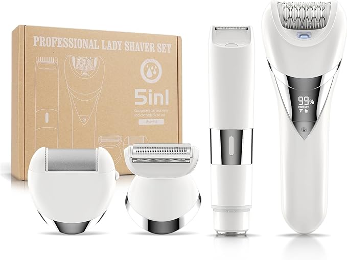 Electric Bikini Epilator for Women, 5 in 1 Hair Removal for Face, Chin, Arm, Leg, Armpit, Bikini Trimmer, IPX6 Waterproof, USB Rechargeable, Wet & Dry Lady Shaver,2 Speeds & 5 Cutter Heads-VivaGrace Women