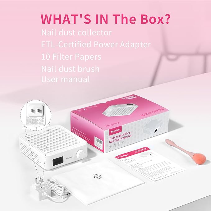 Missshine Nail Dust Collector with Adjustable Suction Power，Mini Vacuum Nail fan Dust Collector With Reusable Filter for Girls-VivaGrace Women