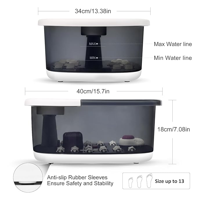 Foot Spa Bath Massager with Heat Bubbles and Vibration Massage and Jets, 16 OZ Calming Lavender Foot Soak Epsom Salt, Foot Soaker with Red Light, 22 Massage Rollers, Adjustable Temp - Grey-VivaGrace Women