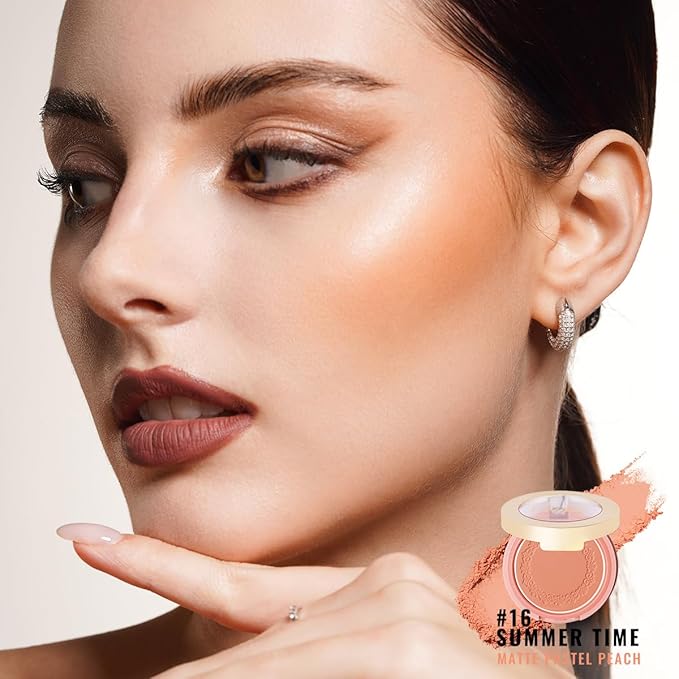 OULAC Blush Makeup Fair Skin| Highly Pigmented Powery Blush| Natural Matte Glow| Shape & Highlight Face| Cruelty-Free Blush with Rose Oil| 4.8g 16 Summer Time-VivaGrace Women