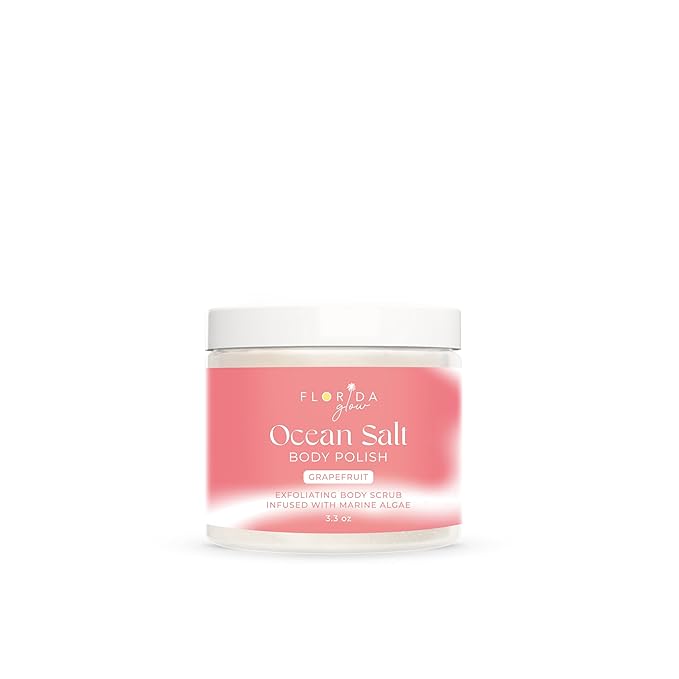 Sea Salt Body Scrub by Florida Suncare - Ocean Salt Body Polish Infused with Marine Algae - Exfoliating Face and Body Scrub - Facial Scrub Exfoliator to Tackle Acne (Grapefruit, 3.3 oz)-VivaGrace Women