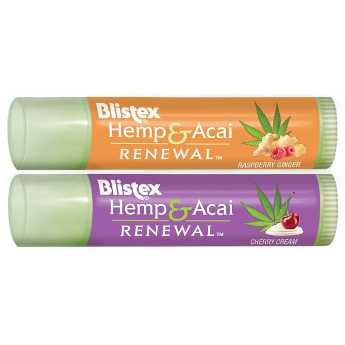 Blistex Hemp & Acai Renewal Lip Balm, 0.30 Ounce, 2 Count â€“ Raspberry Ginger & Cherry Cream, Moisturizing Lip Balm, Super Fruit Benefits, Nourishes & Conditions Lips (Pack of 3)-VivaGrace Women