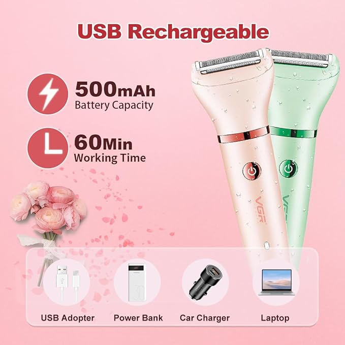 Electric Razor for Women,3 in 1 Shaver Hair Remover for Women Face,Wet & Dry Painless Shaver Bikini Trimmer for Face,Legs and Underarm (Pink)-VivaGrace Women