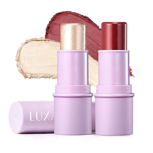 2Pcs Cream Blush Highlighter Makeup Stick Makeup Set for Girls and Women #T Cherry Blush-VivaGrace Women