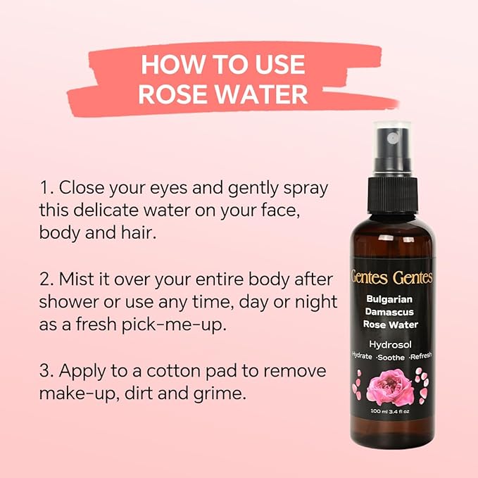 100% Pure Bulgarian Damascus Rose Water Hydrosol – Luxury Facial Toner for Hydration & Radiant Skin, Body Mist & Pillow Spray | Natural Skincare | 3.4 fl oz-VivaGrace Women