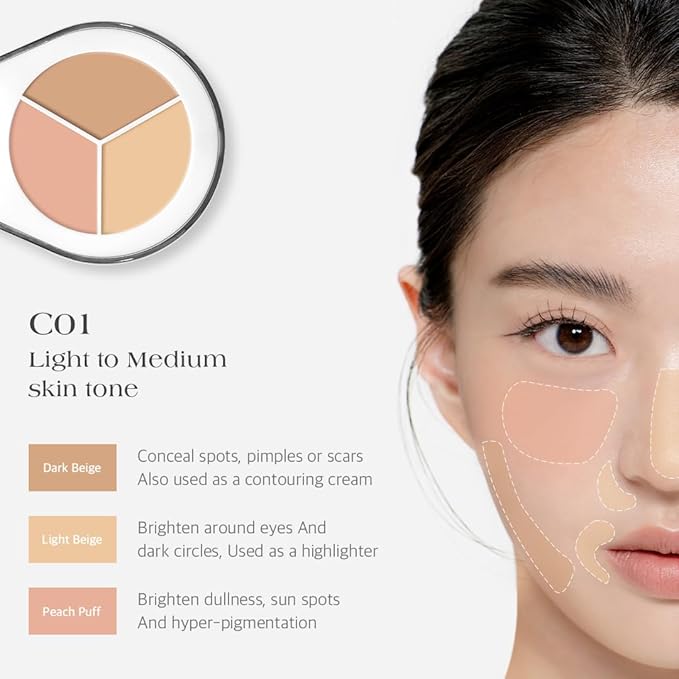 Dr.Althea Dear.A Perfect Cover Concealer Palette C01 - Vegan Fomula, Conceal, Cover, Correct, Contour, Highlight, Multi concealer balette, Finger puff included (C01)-VivaGrace Women