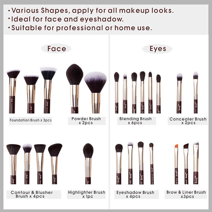Jessup Makeup Brushes Set Professional Makeup Brush Eyeshadow Blending Powder Foundation Blusher Concealer 25pcs with Cosmetics Storage Box, Zinfandel T285-VivaGrace Women