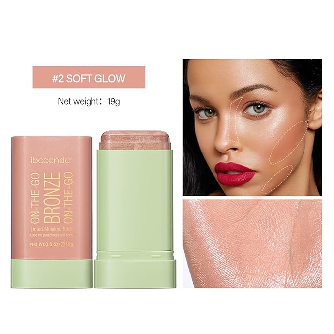 Multi-Use Makeup Blush Stick, Cream Blush Stick, Tinted Solid Moisturizer Stick for Cheek & Eyes & Lips, Waterproof Natural Nude Makeup, Suitable for All Skin (2#Soft Glow)-VivaGrace Women