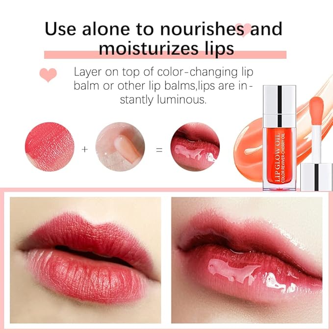 Plumping Lip Oil, Long Lasting Hydrating Lip Gloss Tinted Lip Balm Non-sticky Revitalizing, Tinting Lip Care Oil for Dry Lip (CORAL)-VivaGrace Women