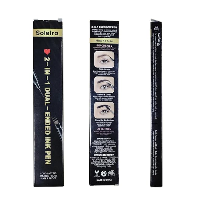 Waterproof Eyebrow Pencil with 4 Tip Microblading Pen and Dual-ended Brush, for Natural-Looking Brows, Long-Lasting, Black Brown