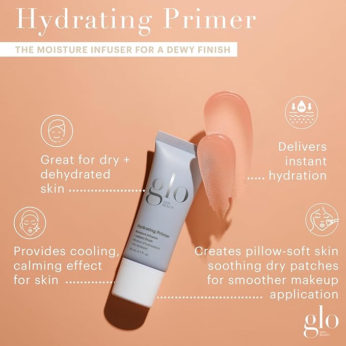 Glo Skin Beauty Hydrating Primer with Hyaluronic Acid - Replenish Moisture and Plump Skin for Smoother Makeup Application, for Dry + Dehydrated Skin, Dewy Finish-VivaGrace Women