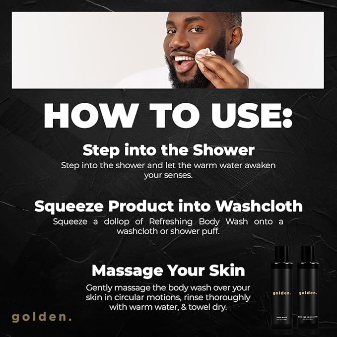 Golden Grooming Co. 3-in-1 Men's Body Wash - Hair & Beard Shampoo - Cleanses, Hydrates, Softens - Body Wash for All Skin Types - Refreshing Scent - 4FL Oz (Pack of 2)-VivaGrace Women