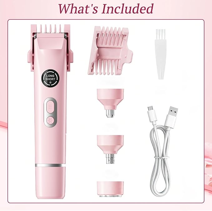 Bikini Trimmer for Women, 4 in 1 Wet/Dry Electric Razors for Women - Dual Head, Painless Rechargeable Portable Womens Razors for Shaving Set for Face, Nose, Eyebrows, Armpits, Bikini Area (Pink)-VivaGrace Women