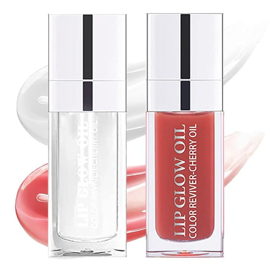 Yasovigi Hydrating Lip Oil Plumping Lip Tint Moisturizing Lip Gloss, Transparent Lip Balm Care Stick Nourishing Repairing Non-sticky, Moisture&Lighten Lip Lines (Transparent + Rosewood)-VivaGrace Women