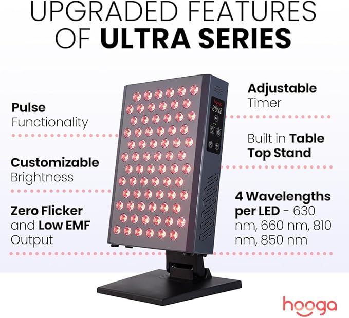 Hooga Red Light Therapy, Red Near Infrared LED Panel, 72 Quad Chip Flicker Free LEDs, Ultra Series, Clinical Grade Device for Energy, Pain, Skin, Recovery, Sleep, Performance. ULTRA360.-VivaGrace Women