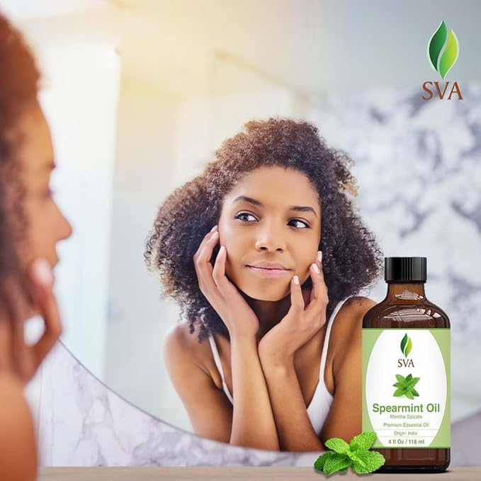 SVA Spearmint Essential Oil – 4 Fl Oz – 100% Natural Spearmint Oil - for Diffuser, Hair Care, Face, Skin Care, Aromatherapy, Scalp and Body Massage, Soap and Candle Making – with Dropper-VivaGrace Women