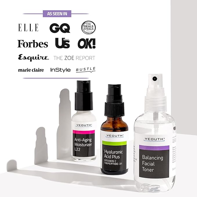 YEOUTH Skin Care Set: Hyaluronic Acid Serum with Vitamin C, Face Toner, Face Moisturizer, Skincare Kit for Hydrating and Smooth Looking Skin, Facial Kit 3-Piece-VivaGrace Women