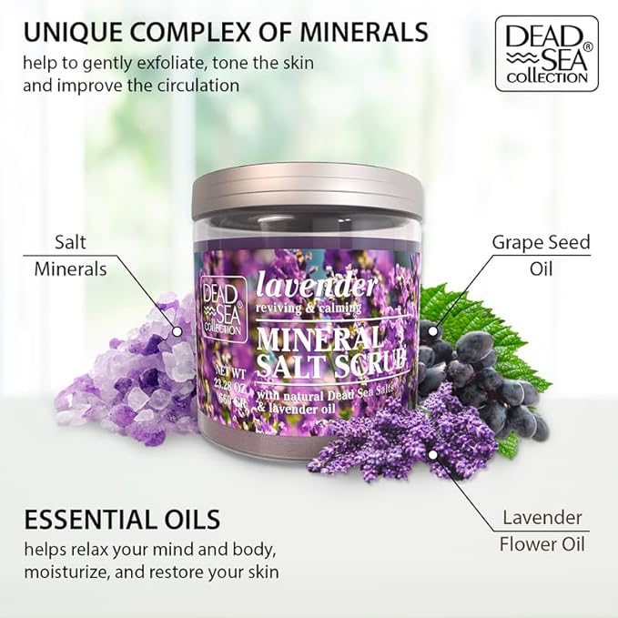 Dead Sea Collection Lavender Salt Scrub – Exfoliating Body Scrub for Women – Moisturizing and Nourishing Skin – with Pure Oils and Dead Sea Minerals (23.28 Oz)-VivaGrace Women