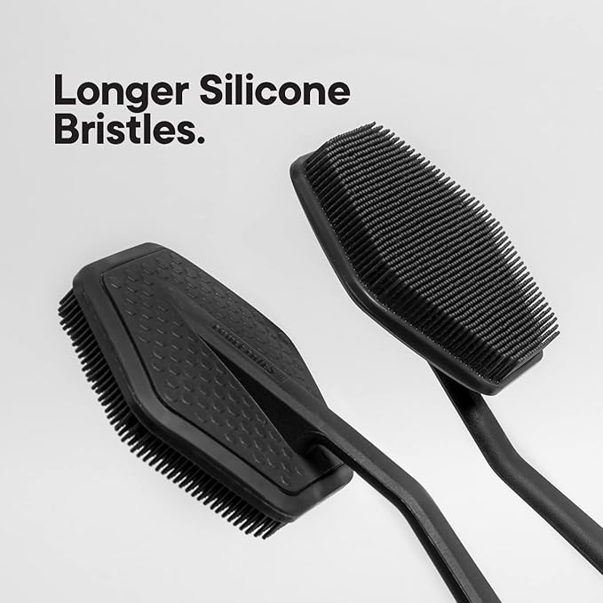 TOOLETRIES Silicone Back Scrubber - Exfoliating Shower Brush, Back Washer for Men, Durable Back Brush with Long Handle - Long Lasting Bath & Shower Accessories - Charcoal-VivaGrace Women