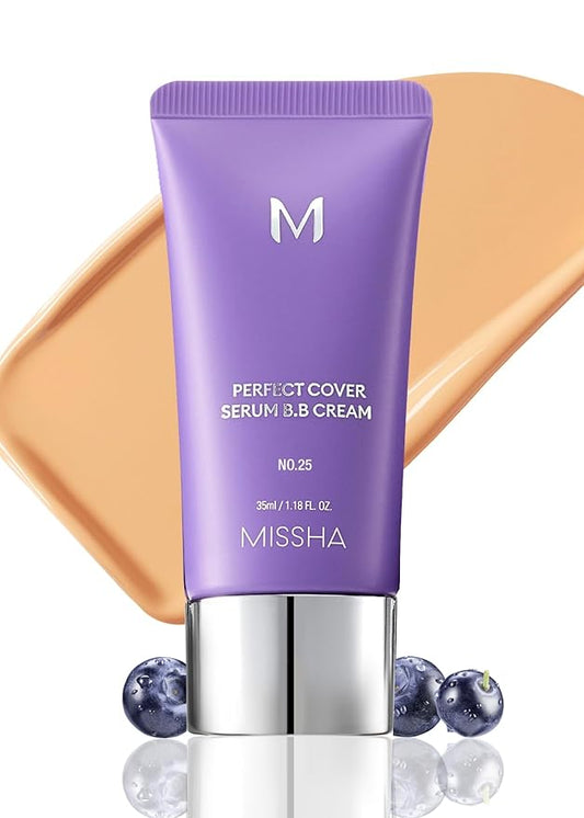 MISSHA M PERFECT COVER SERUM BB CREAM No.25 Warm Beige - Medium with Warm Undertone, BB Cream by Cardi B Pick, Skin Tint, Tinted Moisturizer, Skin Care Foundation Makeup, Korean Makeup,1.18 Fl oz-VivaGrace Women