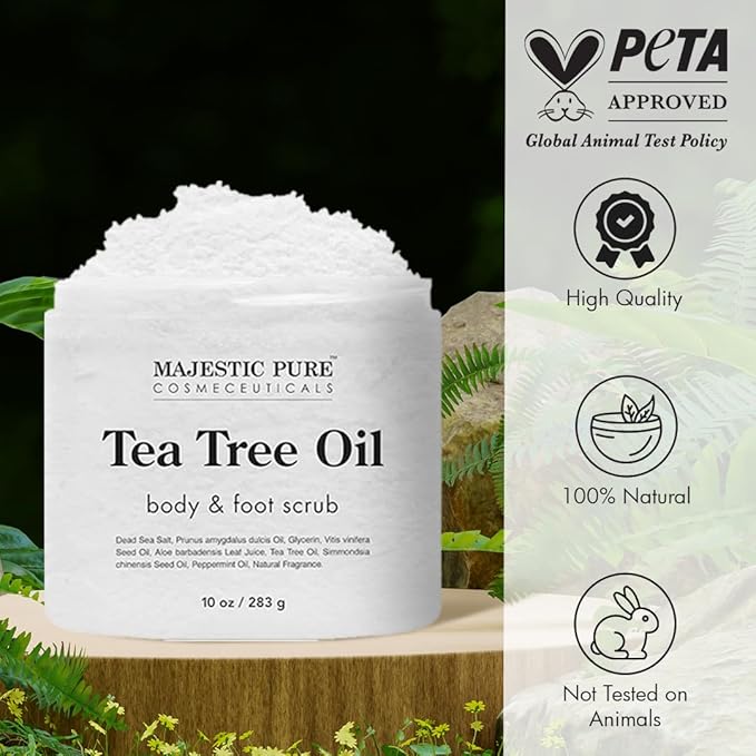 MAJESTIC PURE Tea Tree Foot & Body Scrub with Tea Tree Oil, Exfoliating Salt Scrub to Exfoliate & Moisturize Skin, Deep Cleansing - 10 oz-VivaGrace Women