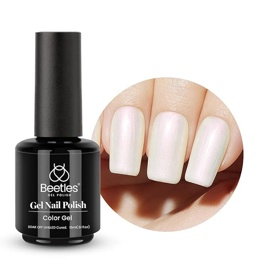 Beetles Pearl Gel Polish, 15Ml Pearl White Gel Polish Shimmer Mermaid Pearlescent Shell Nail Nail Polish Soak Off Nail Art Manicure Salon DIY Gel Nail Design Uv Led