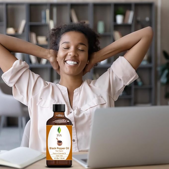 SVA Black Pepper Essential Oil – 4 Fl Oz – 100% Natural Black Pepper Oil - for Diffuser, Hair Care, Face, Skin Care, Aromatherapy, Scalp and Body Massage, Soap and Candle Making – with Dropper-VivaGrace Women