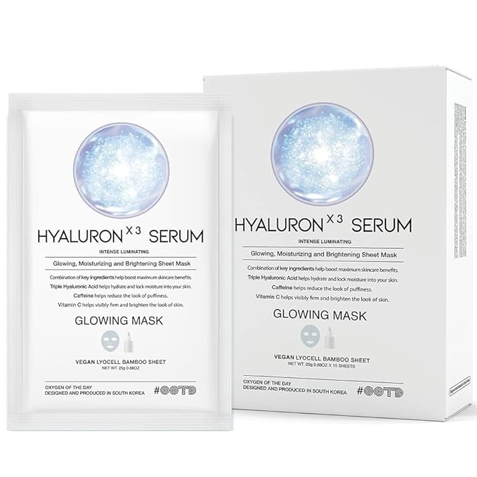 #OOTD Triple Hyaluron Hydrating Mask for Dry and Sensitive Skin, Anti Aging, Tightening and Moisturizing, Korean Vegan Beauty, Hyaluronic Acid, Caffeine, Vitamin C 10EA-VivaGrace Women