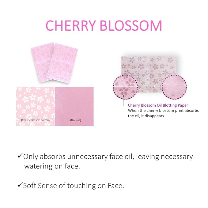[100 Counts + Mirror Case] Cherry Blossom Natural Oil Blotting Paper for Face Korean with Mirror Case-VivaGrace Women