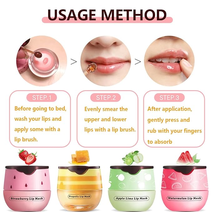 Watermelon Lip Balm, Honey Strawberry Apple Watermelon Lip Mask Overnight, Moisturizing Lip Sleeping Mask, Day & Night Lip Care - Hydrate Repair Prevent Dry (Watermelon）-VivaGrace Women