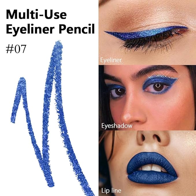 evpct Pearl Blue Gel Eyeliner Pencil for Women Waterline Waterproof Smudge Proof Eye Makeup Liners, Blue Mascara Eye Liner Gel Liner Eyeliner with Sharpener delineador de ojos contra el agua 07