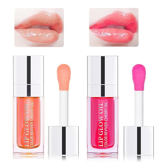 Hydrating Lip Glow Oil Moisturizing Plumping Lip Tint Lip Gloss Transparent Lip Balm Long Lasting Nourishing Repairing Lightening Lip Lines (001#+015#)-VivaGrace Women