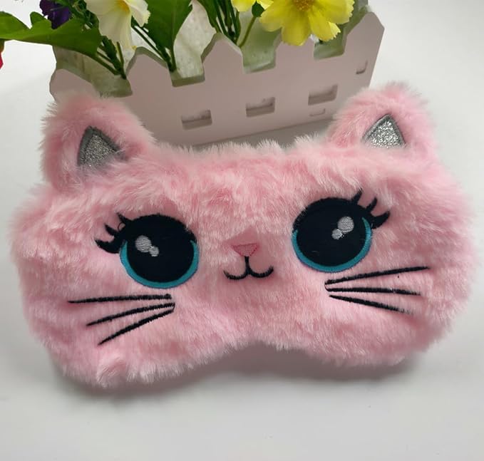 Cute Soft Plush Cat Sleeping Mask for Women Girls, Cute Animal Sleep Eye Cover Mask Eye Funny Blindfold Eyeshade for Night Nap Travel (Pink)-VivaGrace Women
