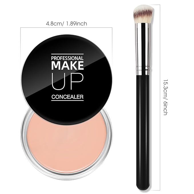 Cream Concealer Full Coverage Makeup, Matte Color Correcting Concealer with Brush, Waterproof, Conceals Blemish, Pores and Spots, Under Eye Makeup Concealer for Dark Circles (#04 LIGHT)-VivaGrace Women