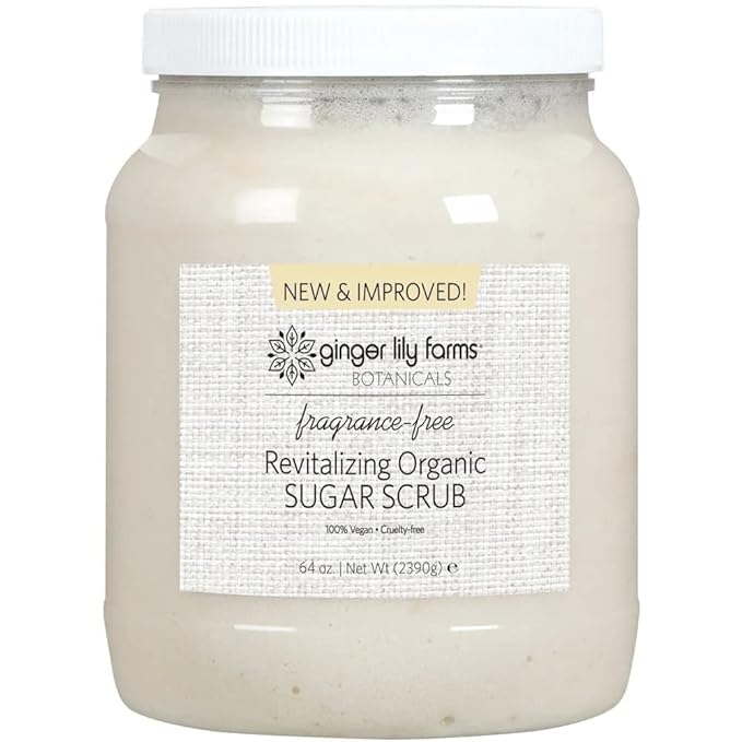 Ginger Lily Farms Botanicals Revitalizing Organic Sugar Scrub, All-Natural Skin Exfoliating Sugar Crystals, 100% Vegan & Cruelty-Free, Fragrance-Free, 64 oz.-VivaGrace Women