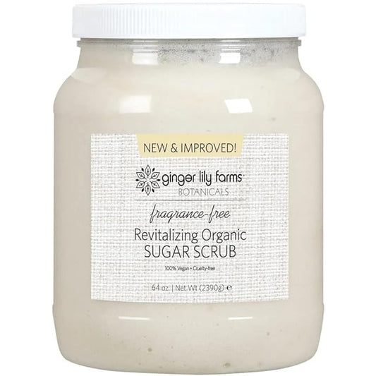 Ginger Lily Farms Botanicals Revitalizing Organic Sugar Scrub, All-Natural Skin Exfoliating Sugar Crystals, 100% Vegan & Cruelty-Free, Fragrance-Free, 64 oz.-VivaGrace Women