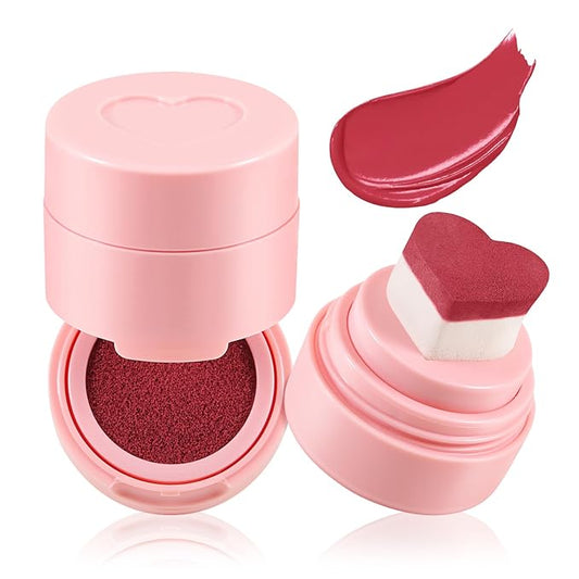 Boobeen Liquid Blush for Cheeks, Buildable & Blendable Face Blusher, Cheek Stamp Blush with Heart-shaped Applicator, Lightweight Air Cushion Blush for Velvet Matte Finish-VivaGrace Women