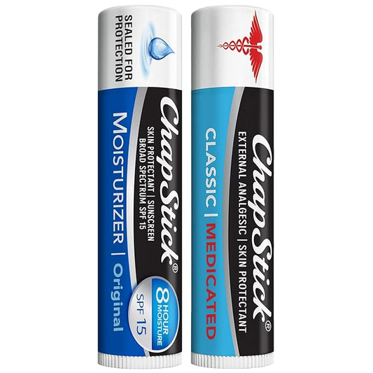 ChapStick Dry Lips & Cold Sore Pain Relief Bundle – Classic Medicated ChapStick + Original Moisturizer Lip Balm with SPF 15, 0.15 Ea (2 Piece Set)-VivaGrace Women