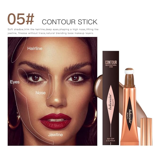 Liquid Contour Beauty Stick, Contour Stick, Bronzer Stick,Multi-Function Beauty Stick, Cream Contour With Cushion Applicator, Liquid Contour Stick, Women's Contour Makeup (05#)-VivaGrace Women