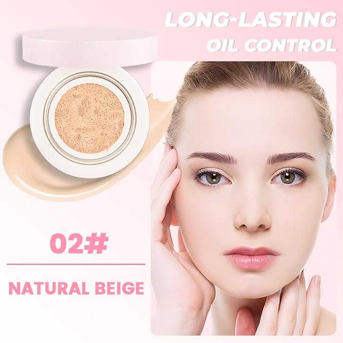 Nuder Cushion Foundation,Natural Beige for Light With Neutral Skin Tone,Long-Lasting,Lightweight,Flawless Coverage,Dewy Finish,Concealing Blemishes and Under-eye Bags for All Skin Types-VivaGrace Women